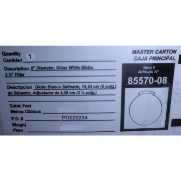 Westinghouse #85570-08 6 in. Handblown Gloss White Globe with 3-1/4 in. Fitter - Picture 5 of 5